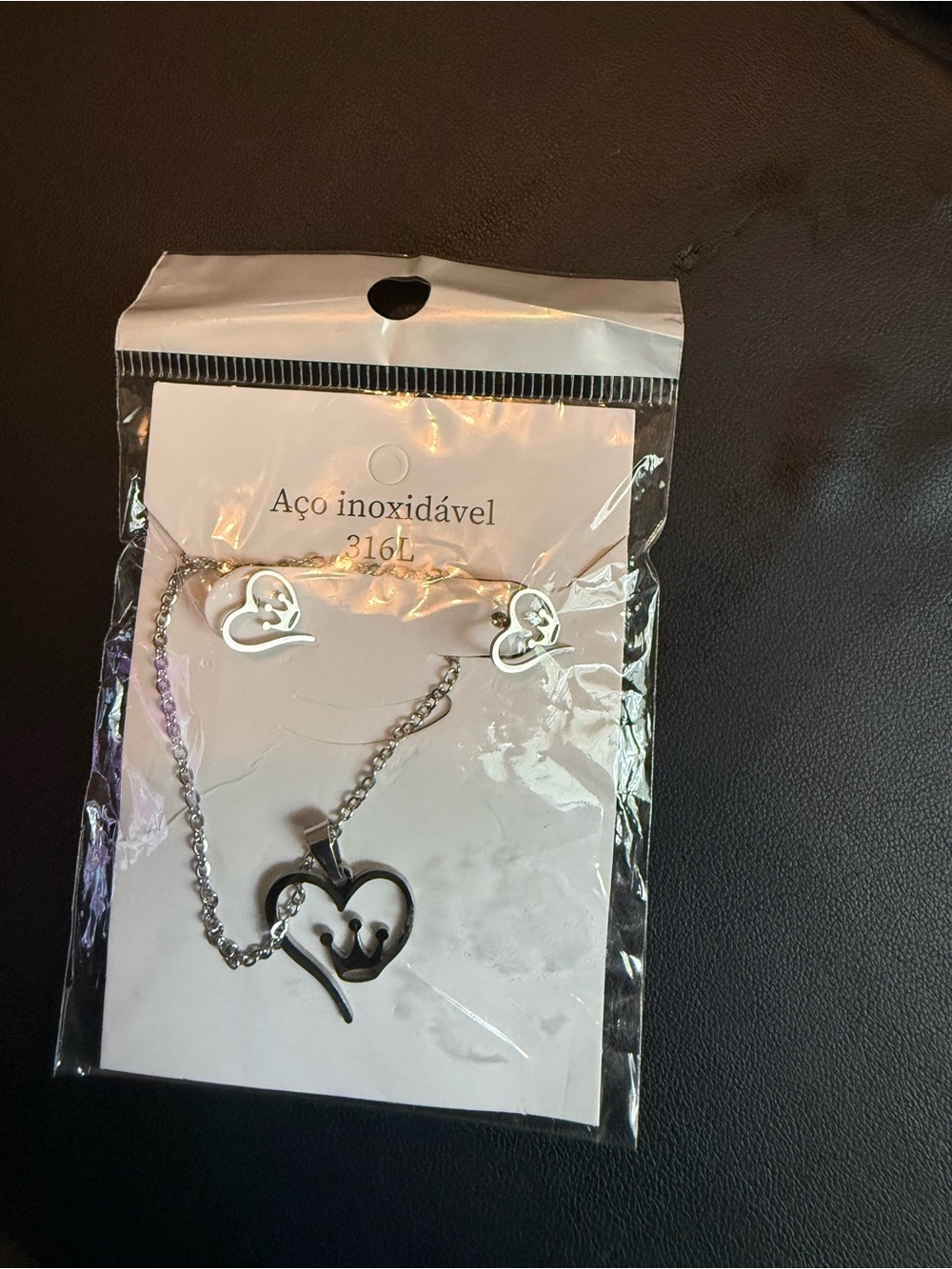 Stainless Steel Heart Pendant Necklace and Earrings Set - Silver